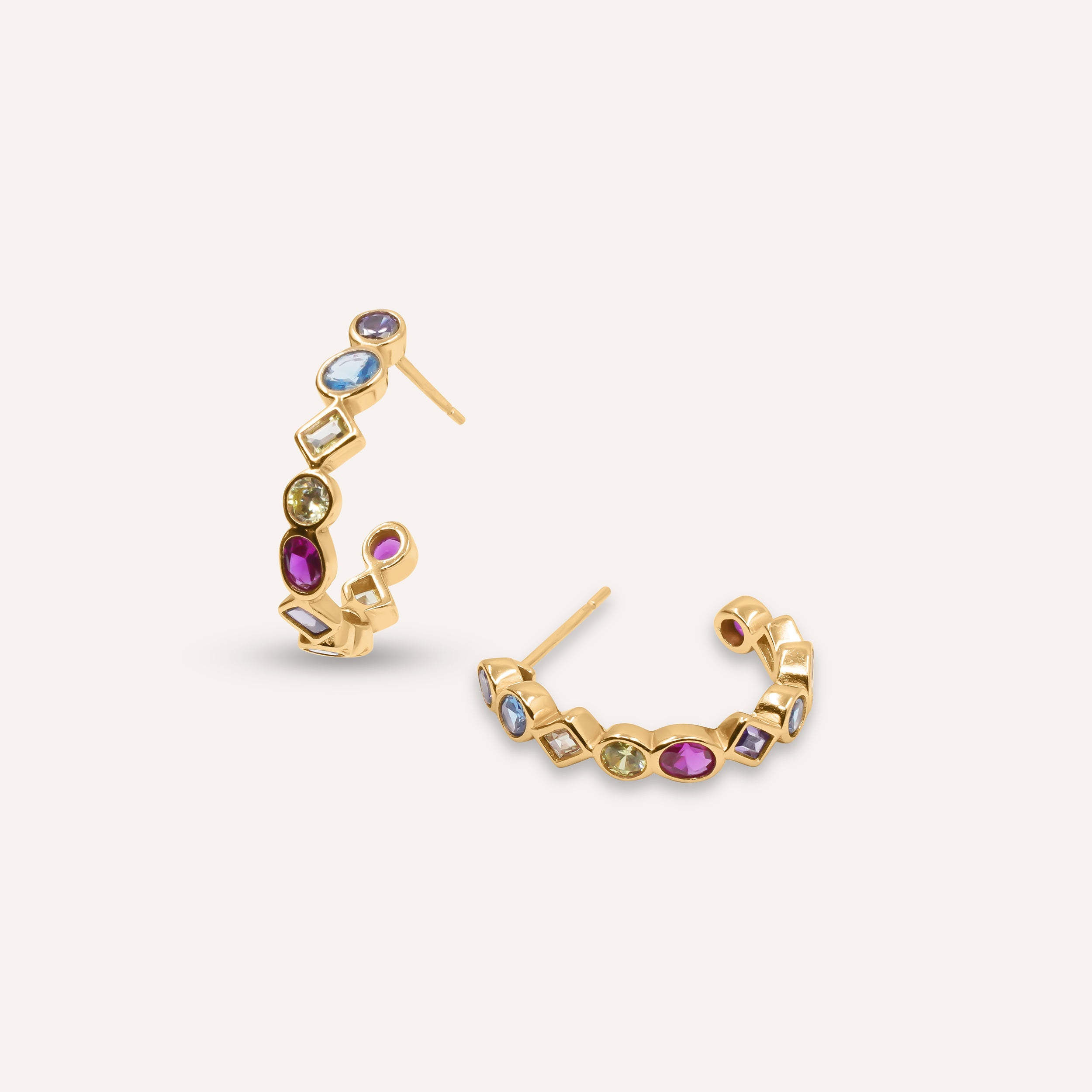 Orecchini A Cerchio Unisex Argento 925 Con Zirconi Colorati | Placcato Oro Rosa E Giallo | Ipoallergenici